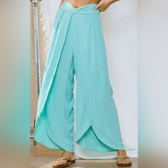 #379 🛑S,M Boho Long Pleated Petal Pants Great Bathing suit Cover Up - Picture 3 of 6